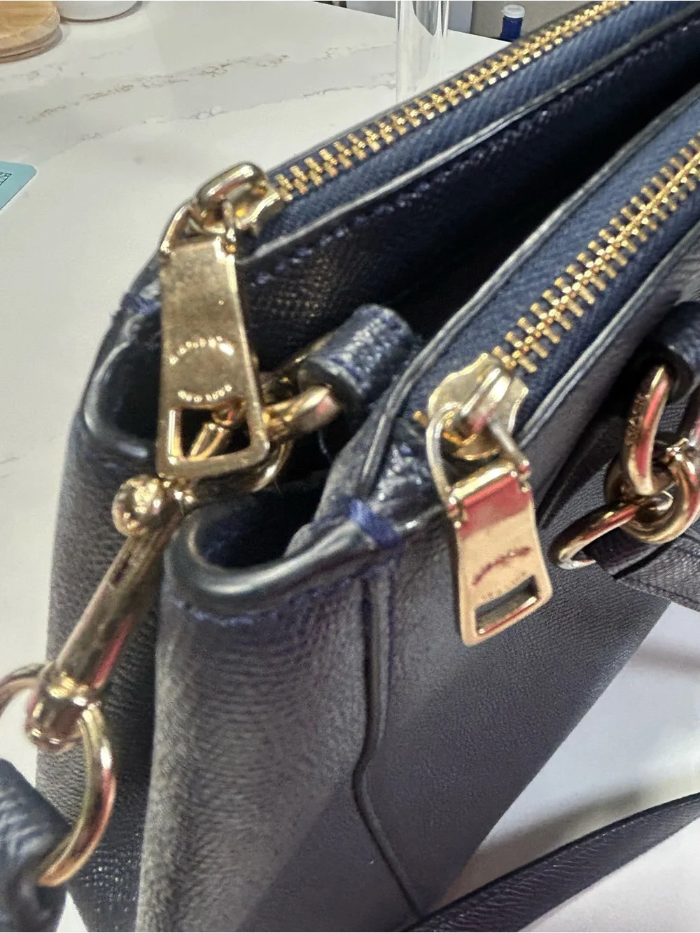 Coach Small Christie Carryall in Crossgrain Leather-midnight navy